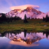 Mount Rainier and Lenticular Cloud Reflected at Sunset, Washington